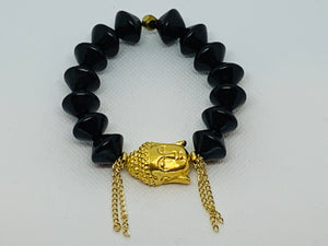 Kamagong Ebony Wood Saucer Beads with Large Metal Gold Buddha & Gold color chain & Finding.